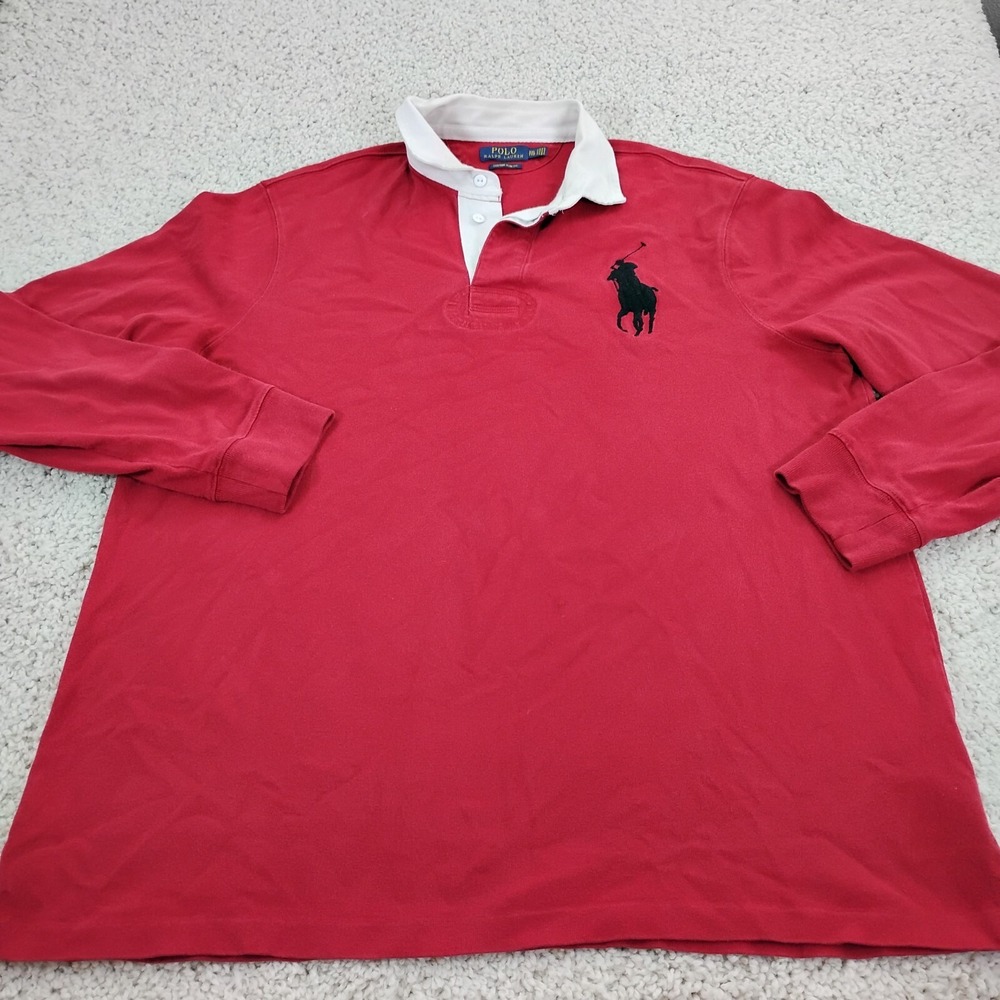 Polo Ralph Lauren Shirt Mens 2XL XXL Red Rugby Big Pony Logo Custom Slim Fit A2*